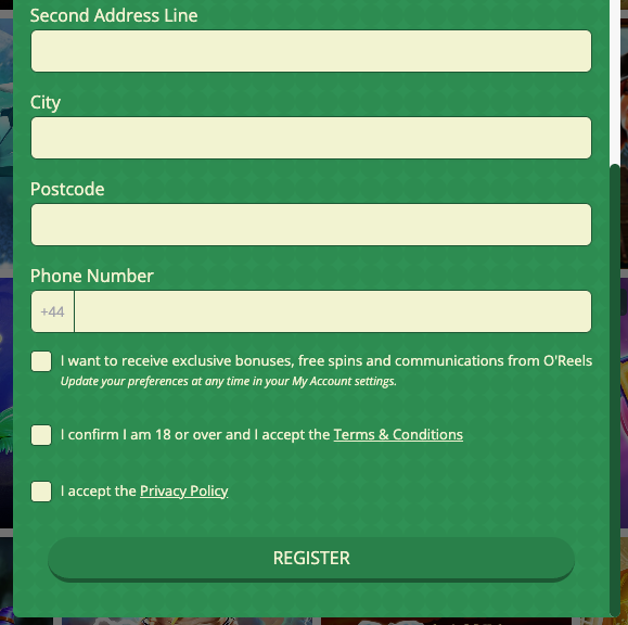  O'Reels Casino Registration 