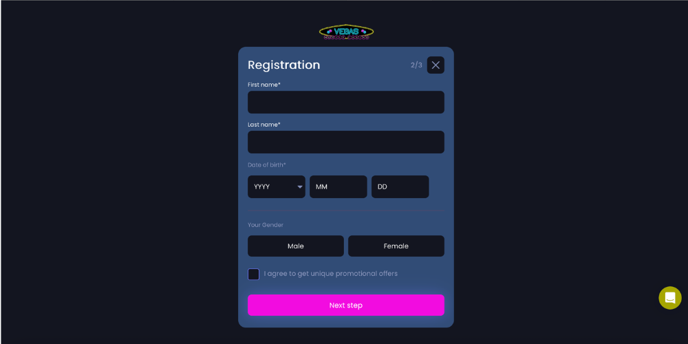 Registration Vegas Mobile Casino step 3
