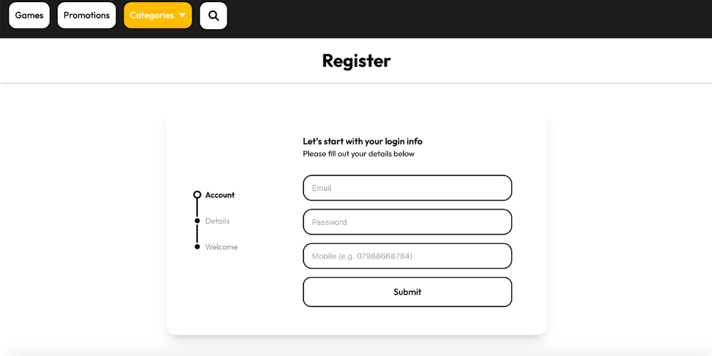 Hot Streak Casino Registration step 1