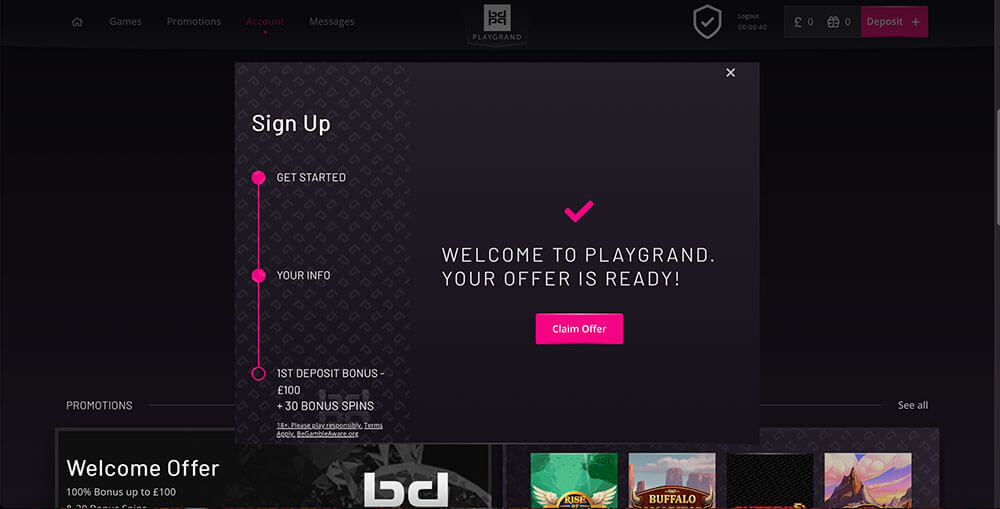 PlayGrand Casino Registration