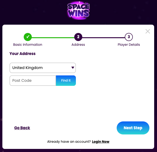 Space Wins registration screenshot