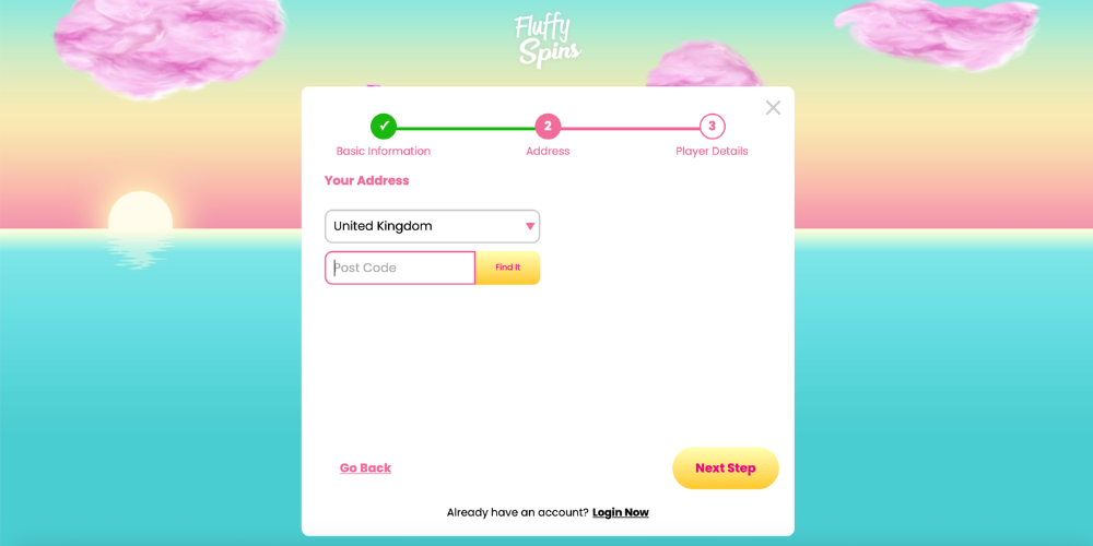 Fluffy Spins Registration step 2