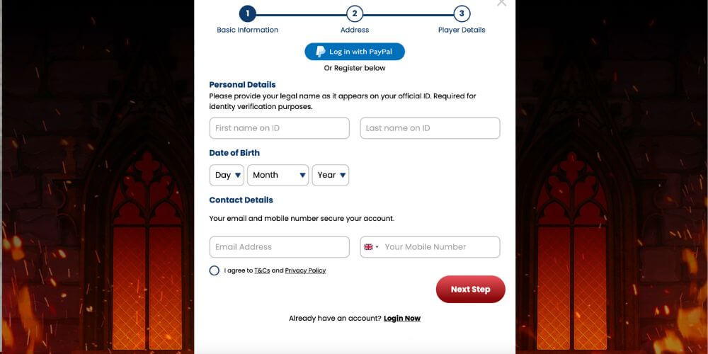 Immortal Wins registration step 1