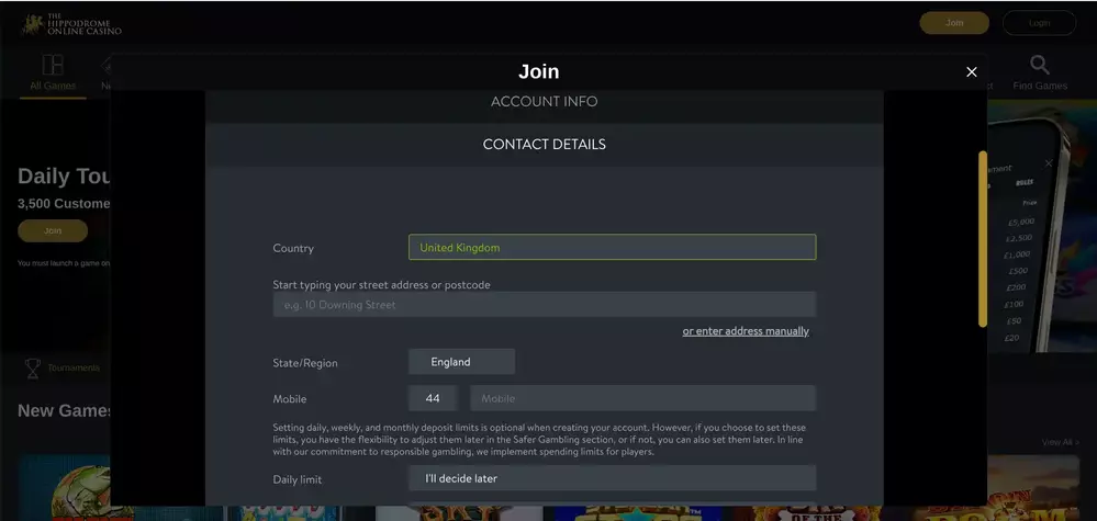 Hippodrome Registration casino review 