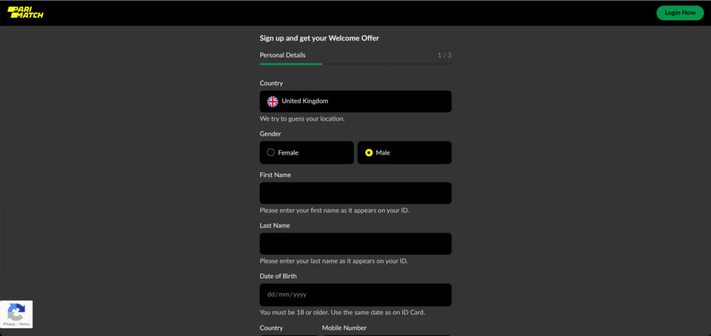 Parimatch Casino Registration