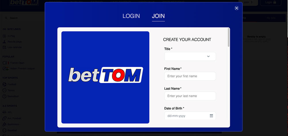 betTOM Casino Registration