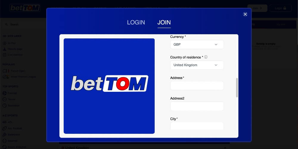 betTOM Casino Registration