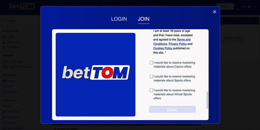 betTOM Casino Registration