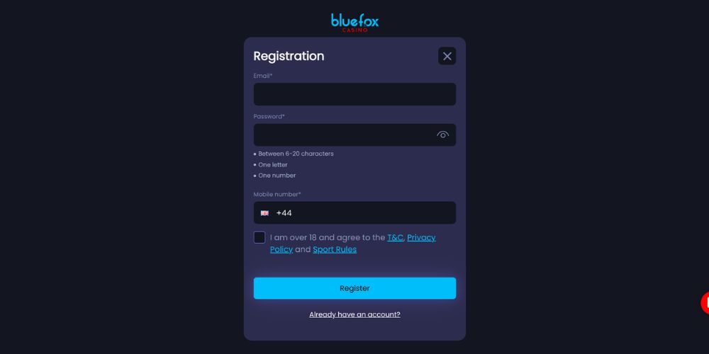 Bluefox Casino registration