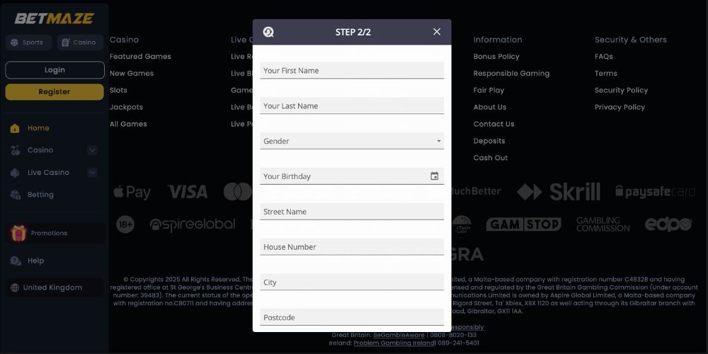 BetMaze Registration 