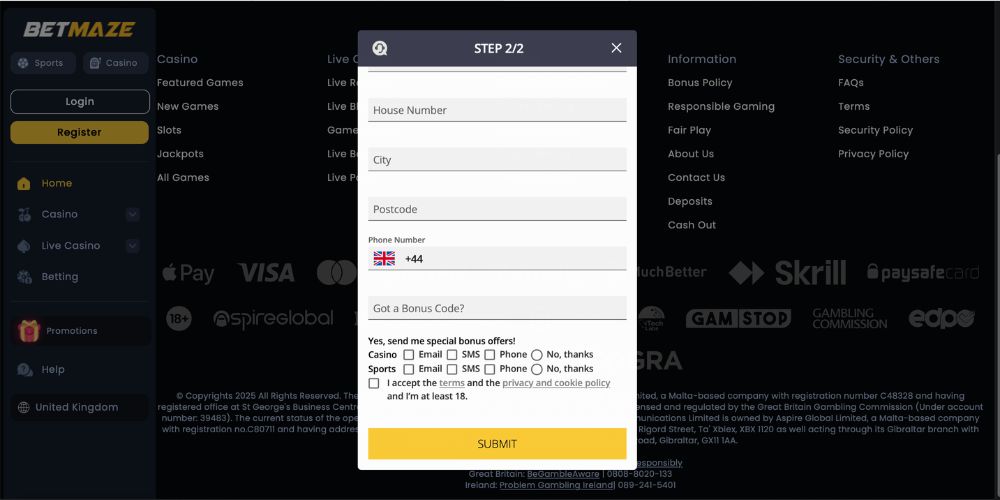 BetMaze Registration 