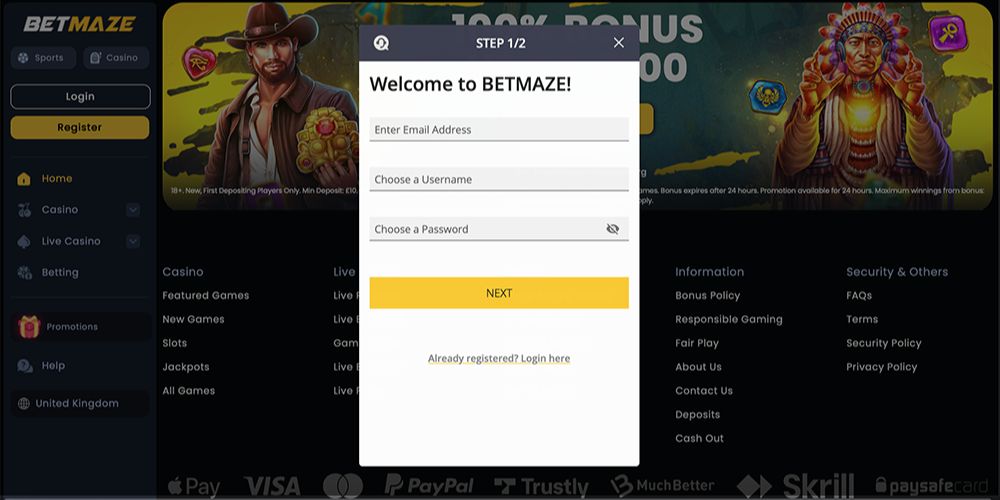 BetMaze Registration 