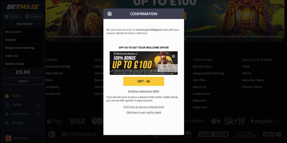 BetMaze Registration 