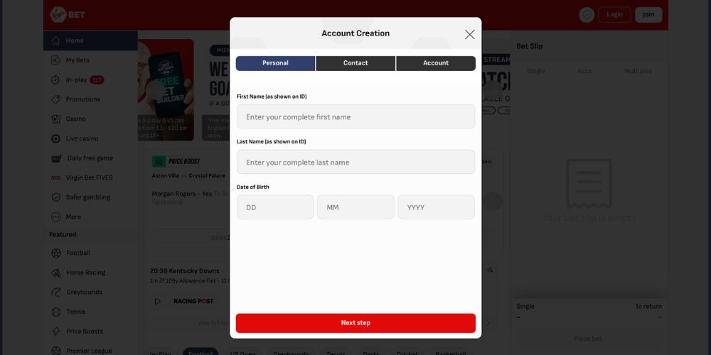VirginBET Casino Registration