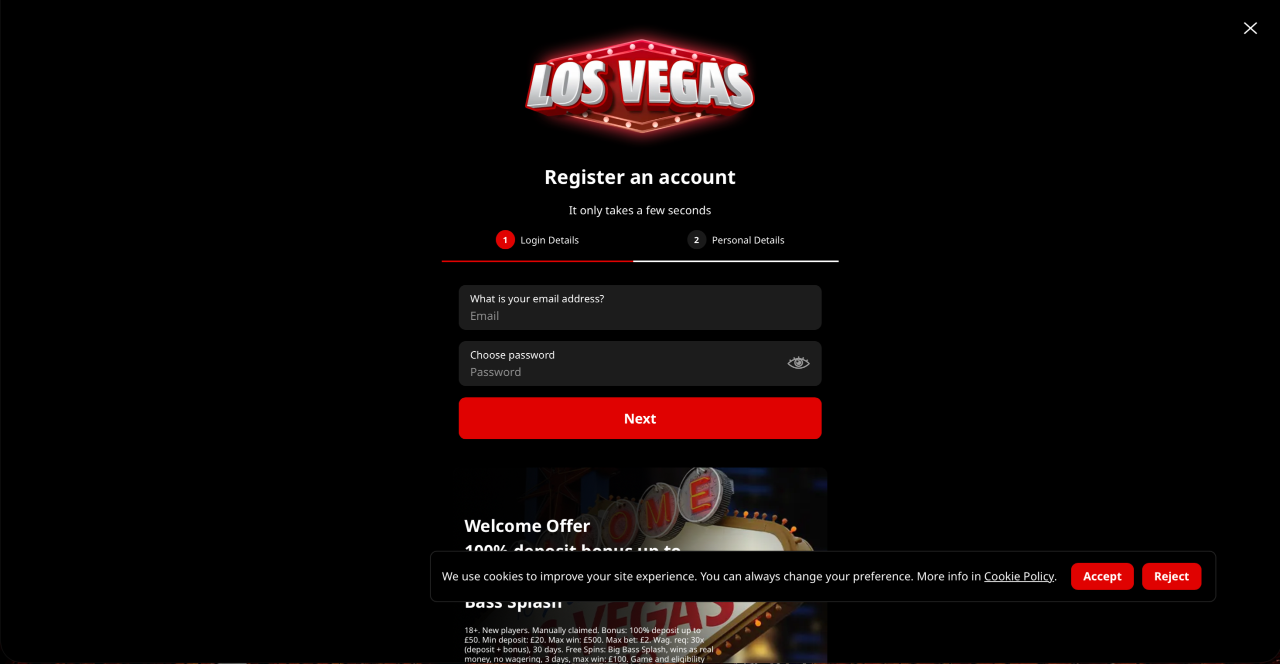 Screenshot von Vegaz Casino Interface
