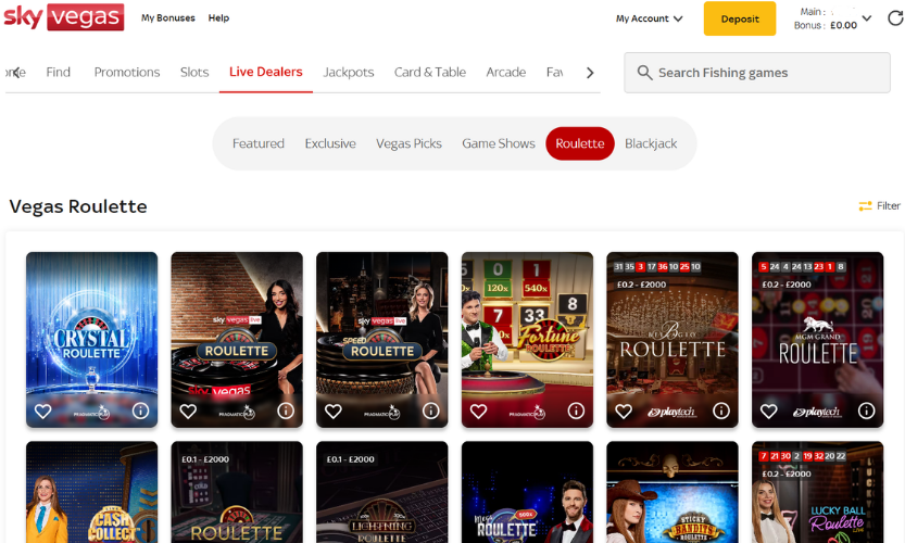 Sky Vegas Casino screenshot of roulette